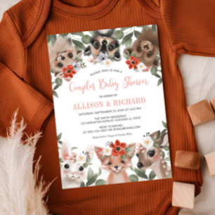 Par-flicka, babydusch, skogsdjur inbjudningar