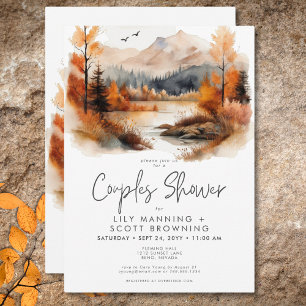 Par för Rustic Fall Mountain Watercolor Inbjudningar