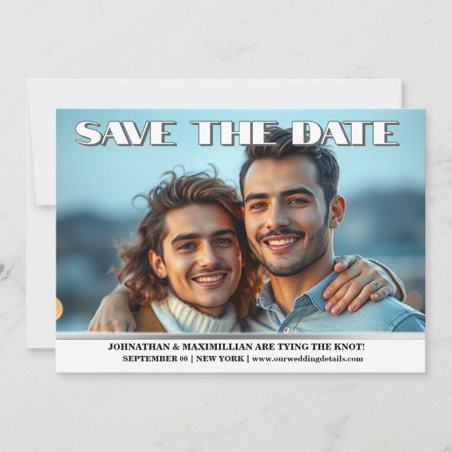 Par förlovning fotot bröllop meddelande om homosex inbjudningar (Framsida)