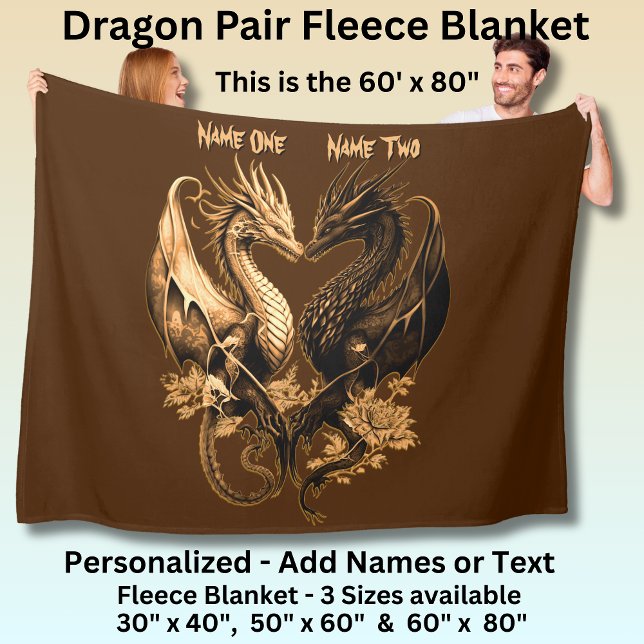 Par Guld Dragons Add Namn 60"x80" Fleecefilt (Skapare uppladdad)