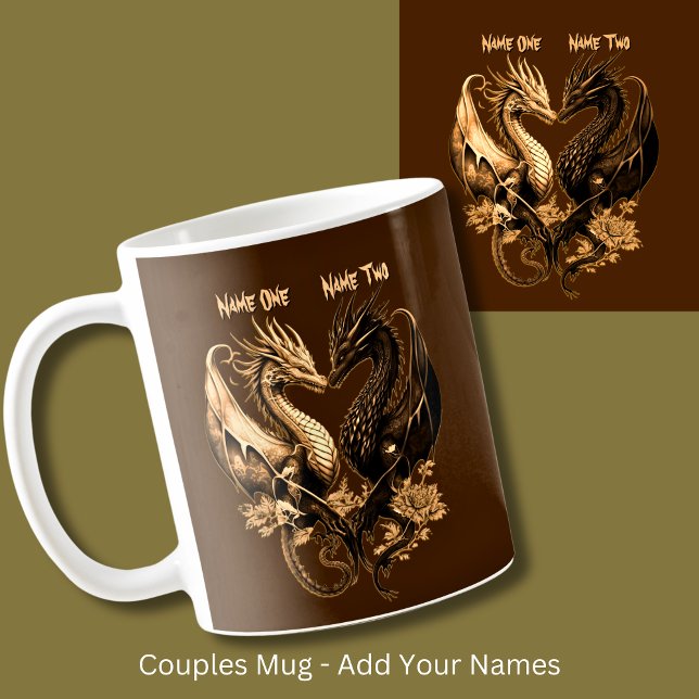 Par Guld Dragons Add Namn Kaffemugg (Skapare uppladdad)