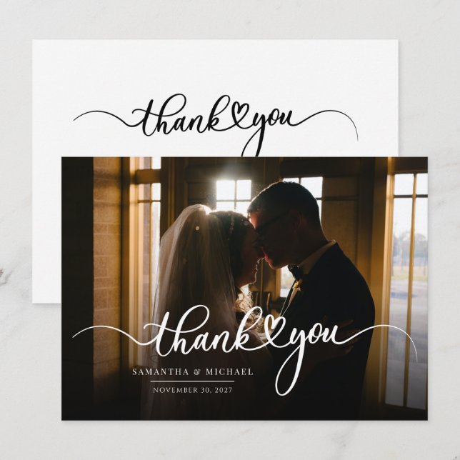 Par Hand-Lettered Bröllop Photo Tack Anteckningskort (Fram/baksida)