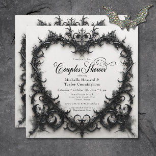 Par i gotin Black & White Filigree Heart Shower Inbjudningar