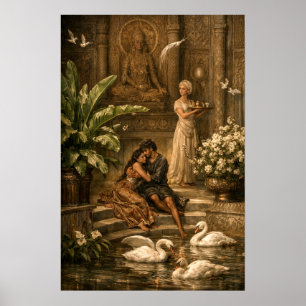 Par i svanträdgård Retro orientalism Poster