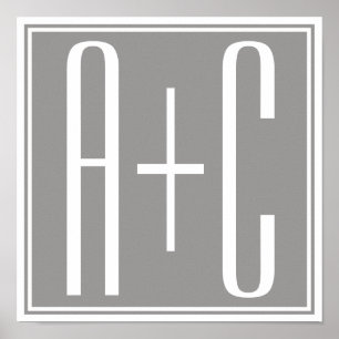 Par Initails eller annan text   Vitt och Grått Poster