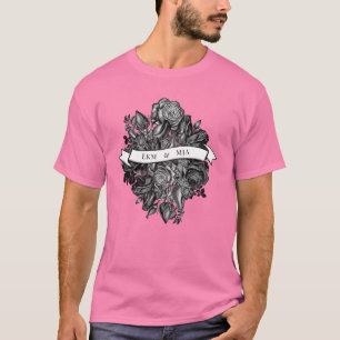 Par Initialer Monogram Black Rosor Bröllop T Shirt