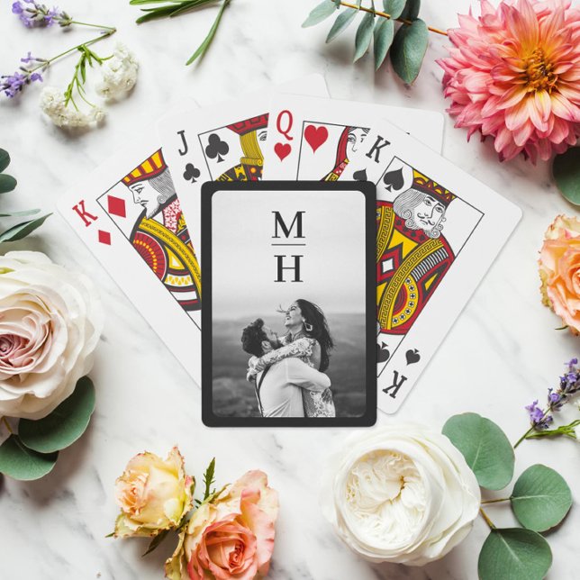 Par Initialer Retro Photo Monogram Black Casinokort (Skapare uppladdad)