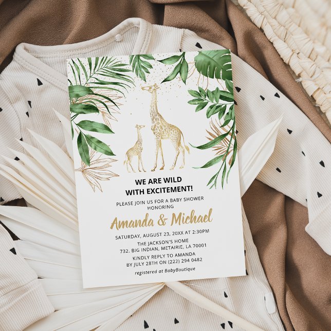 Par Jungle Safari Greenery & Guld Baby Shower Inbjudningar (Skapare uppladdad)
