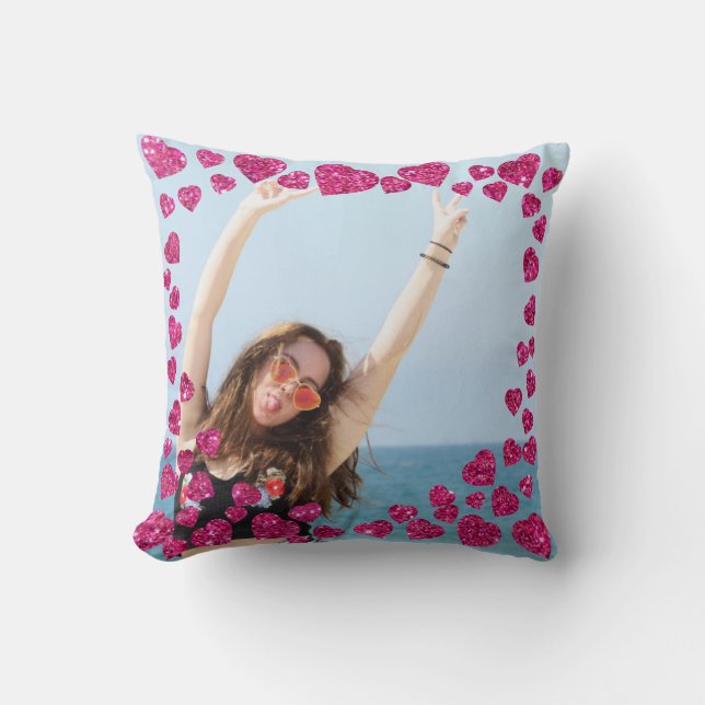 Par Kärlek Photo Rosa Glitter Heart Modern Cute Kudde (Framsida)