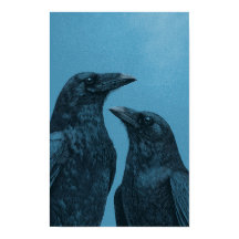 Par kråkor på blå bakgrund