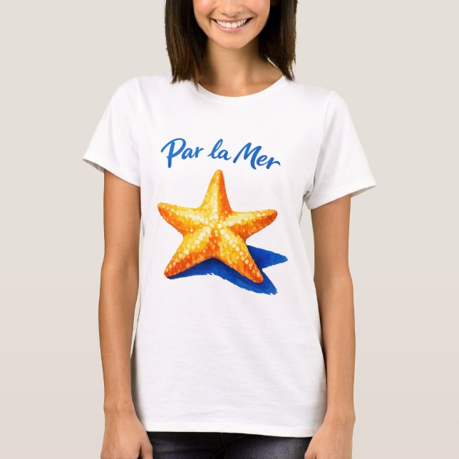 Par La Mer Kustvattenfärg Stjärnformad Konst T Shirt (Framsida)