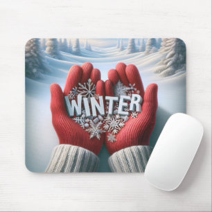 Par med vinter-handskar med Snö-scen Musmatta