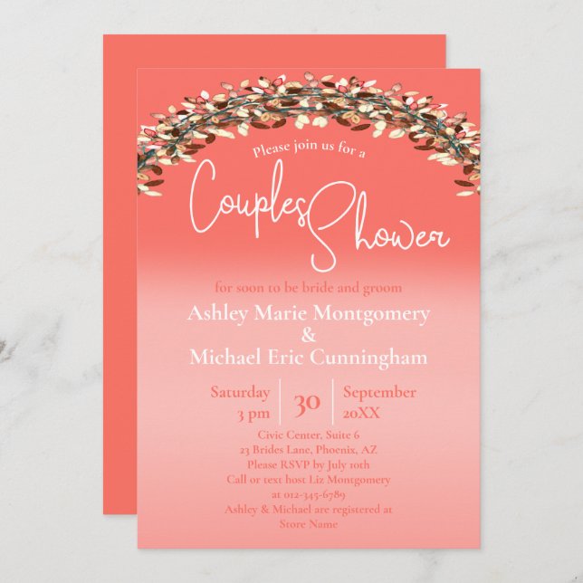 Par Möhippa Chic som lever Coral Ombre Inbjudningar (Fram/baksida)