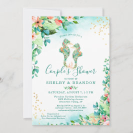 Par Möhippa Tropical Blommigt Seahorse Inbjudningar