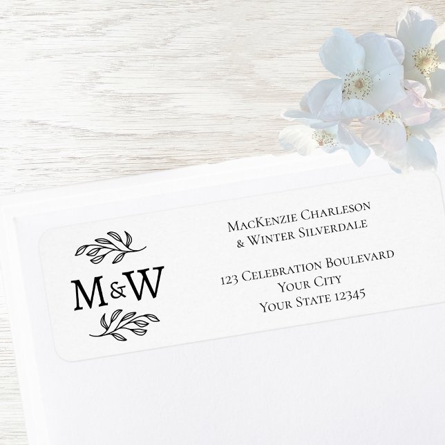 Par Monogram Elegant Bröllopsreturadress Returadress Etikett (Modern wedding couple monogram initials return address label)