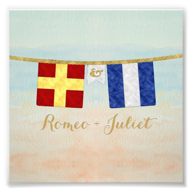 Par Monogram Maritime Signal Flaggor Watercolor Fototryck (Framsidan)