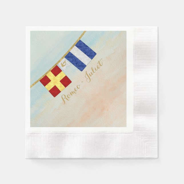 Par Monogram Maritime Signal Flaggor Watercolor Pappersservett (Framsidan)