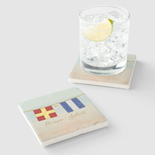 Par Monogram Maritime Signal Flaggor Watercolor Underlägg Sten