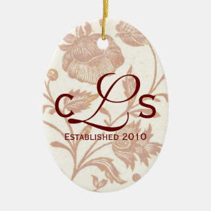Par Monogram Ornament: Röd Julgransprydnad Keramik