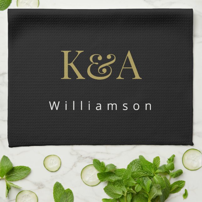 Par Monogram Svart Guld Vitt Modernt Minimalistisk Kökshandduk (Vikta)