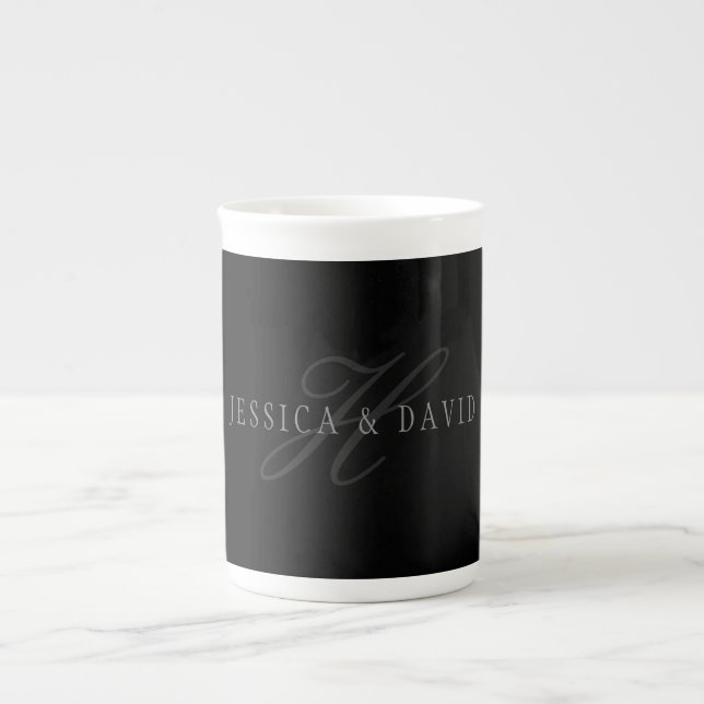Par Namn och Monogram för efternamn Benporslin Mugg (Framsidan)