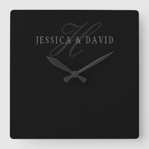 Par Namn och Monogram för efternamn Fyrkantig Klocka