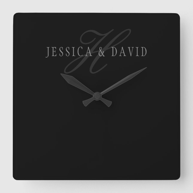 Par Namn och Monogram för efternamn Fyrkantig Klocka (Framsida)
