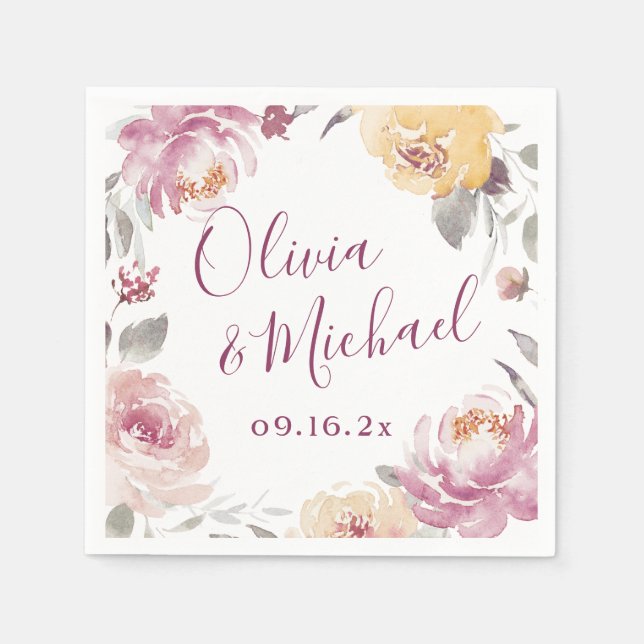 Par namn Romantiska trädgården blommigt bröllop Pappersservett (Framsidan)