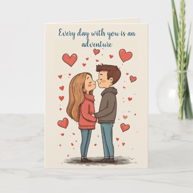 Par och Hearts Valentines day Beige Kort (Framsida)