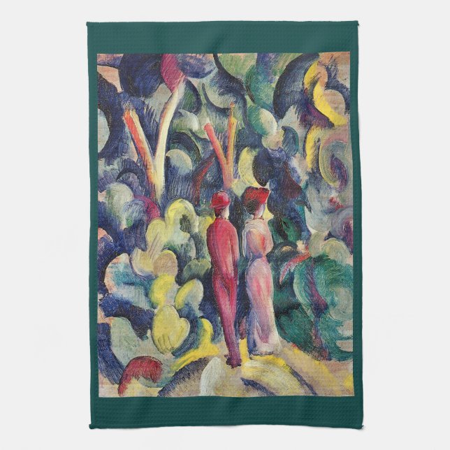 Par på skogsvägen av August Macke Kökshandduk (Vertikal)
