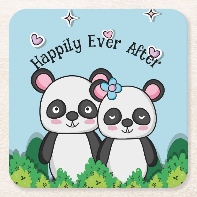 Par Panda Underlägg Papper Kvadrat (Framsidan)