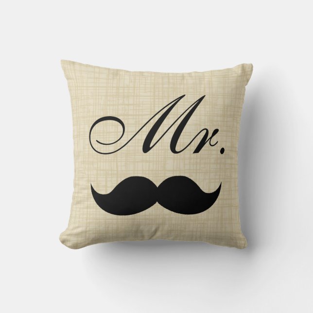 Par Pillow, Mr w Black Mustache på Parchment Kudde (Framsida)