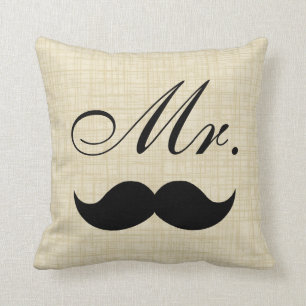 Par Pillow, Mr w Black Mustache på Parchment Kudde