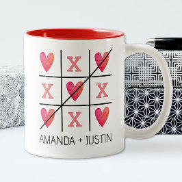 Par Red Valentine Hearts Tic Tac Toe Två-Tonad Mugg