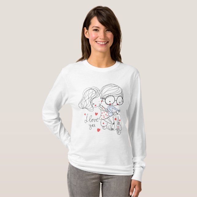 par Riding Vespa T-Shirt Romantic (Hel framsida)