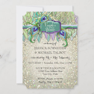 Par Shower Art Deco Peacock Feather Glitter Inbjudningar