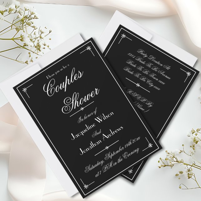 Par Shower Elegant alla på en Namn-OSA Inbjudningar (Couples Shower - Elegant All In One, Personalized Name Date RSVP Invitation.)