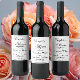 Par Shower, Elegant Script Namn Black & White Vinflaska Etikett