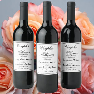 Par Shower, Elegant Script Namn Black & White Vinflaska Etikett