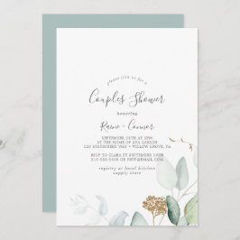 Par Shower för Airy Grey och Guld Löv Inbjudningar