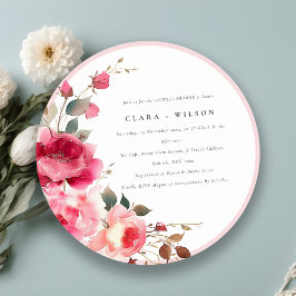 Par Shower för Bright Boho Red Rosa ros Flowers Inbjudningar