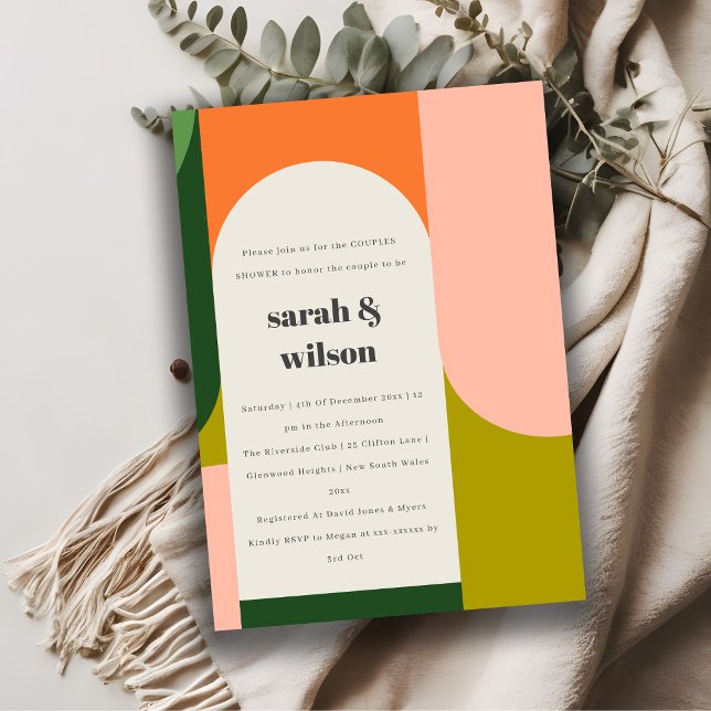 Par Shower för färgfull Groovy Retro Arch Abstrakt Inbjudningar (Skapare uppladdad)