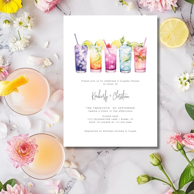 Par Shower för Fruit Cocktails minimalist Elegant Inbjudningar (Fruit Cocktails Minimalist Elegant Couples Shower Invitation)