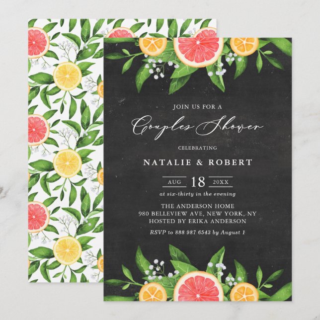 Par Shower för grafikefrukter och Orangar med kalk Inbjudningar (Fram/baksida)