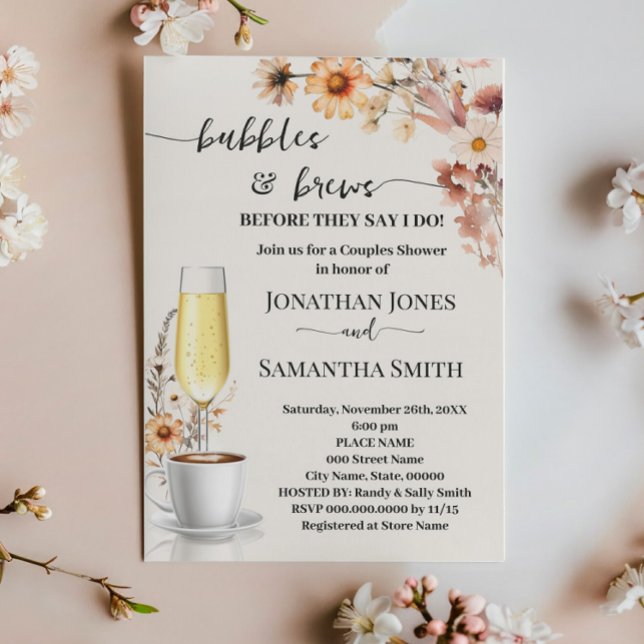 Par Shower för jodblommor och bryggkaffe Inbjudningar (Skapare uppladdad)