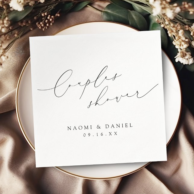 Par Shower för modern Chic-skript Pappersservett (Minimalist Modern Chic Script Couples Shower Napkins)