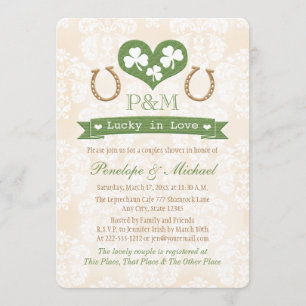 Par Shower för Monogrammed Shamrock och Horseshoe Inbjudningar
