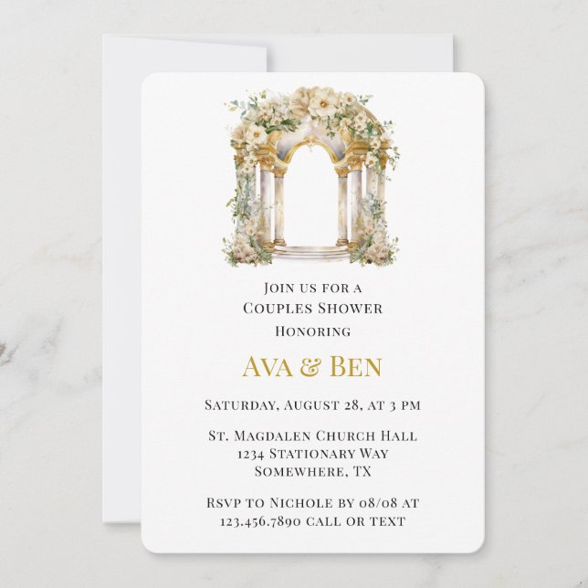 Par Shower för vit och Guld kyrka Inbjudningar (Framsida)