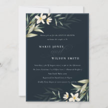 Par Shower Inbjudan i Blommigt för marinvit grönar