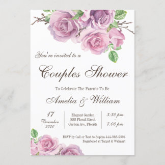 Par Shower, Lila Flower Par Baby Shower Inbjudningar